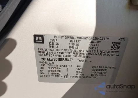 2011 GMC Terrain Slt-2 z USA, uszkodzony, nr VIN 2CTALWEC1B6385407